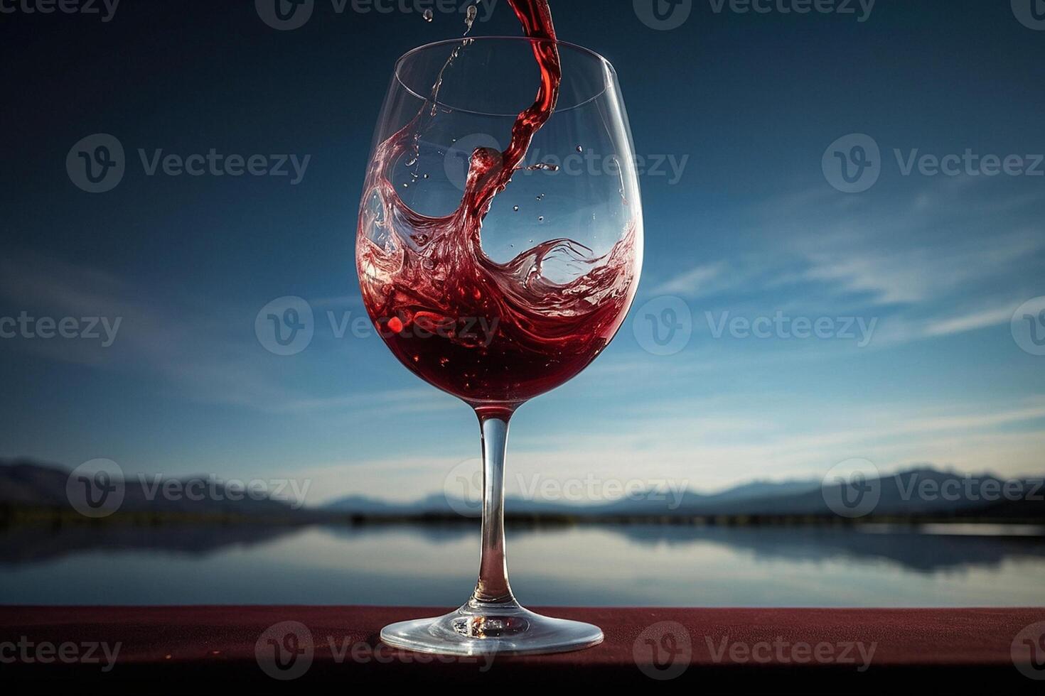 a wine glass with red liquid pouring into it photo