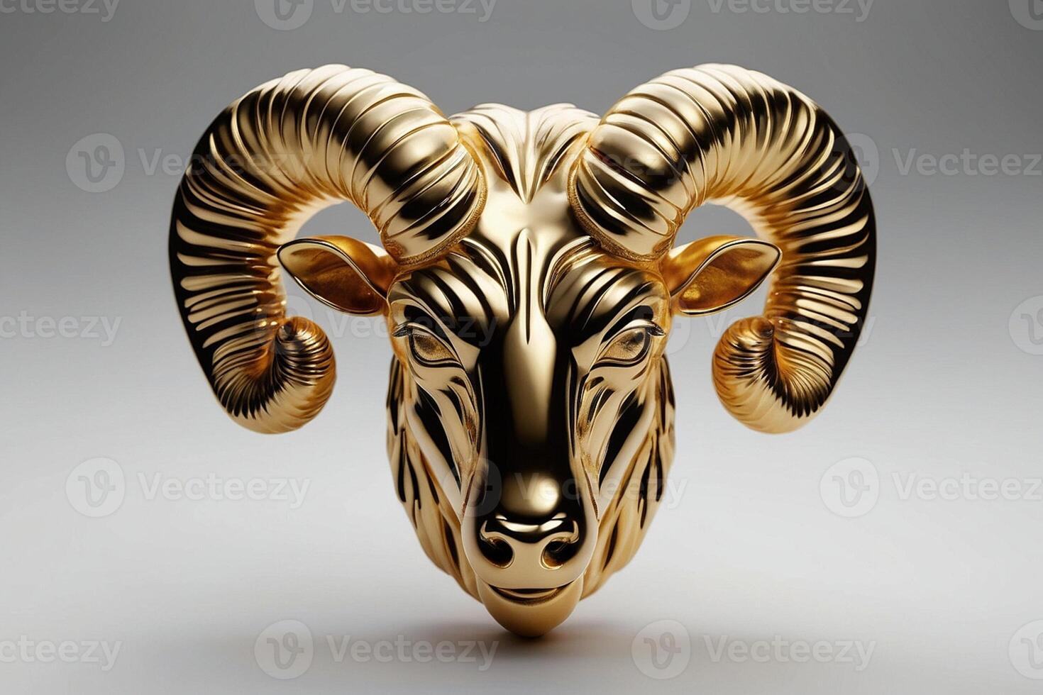 a gold ram statue on a black background photo