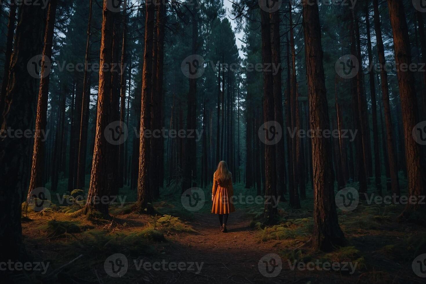 AI generated a person in a black hat standing in the middle of a forest photo
