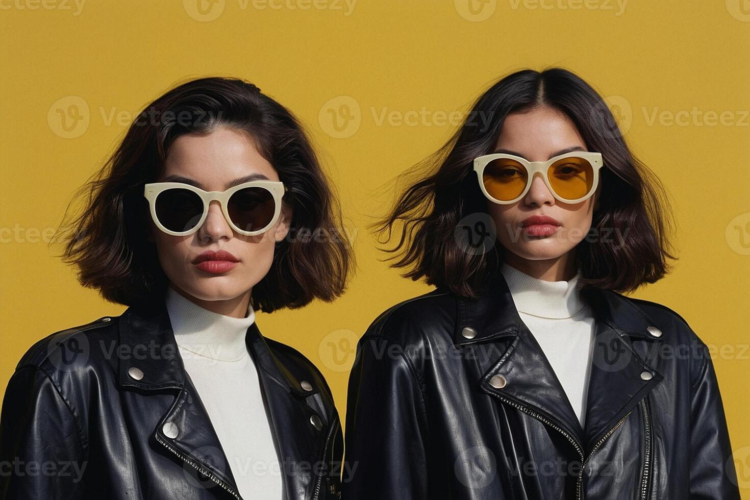 AI generated two women wearing sunglasses and leather jackets photo