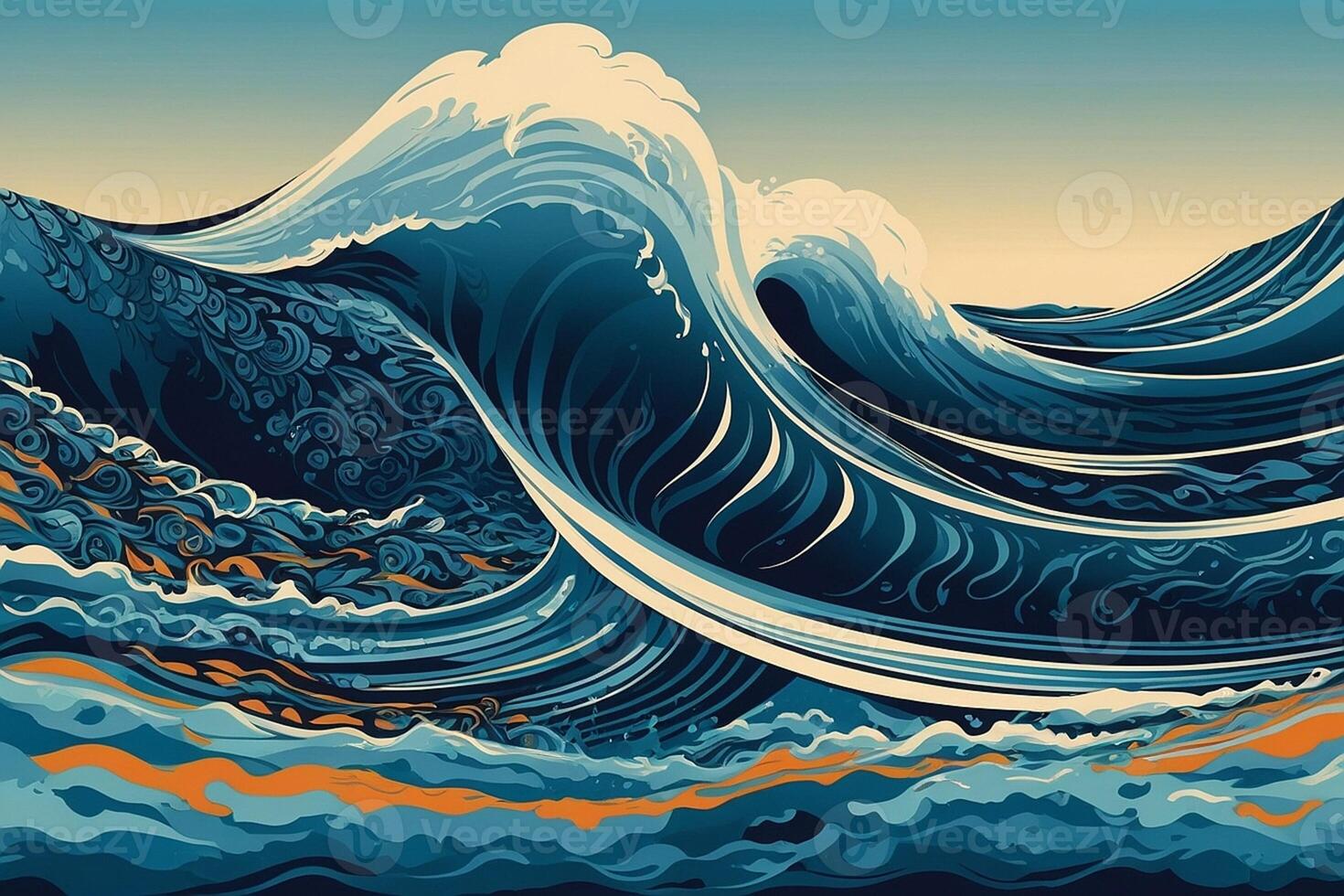 AI generated an abstract painting of a large wave in the ocean photo