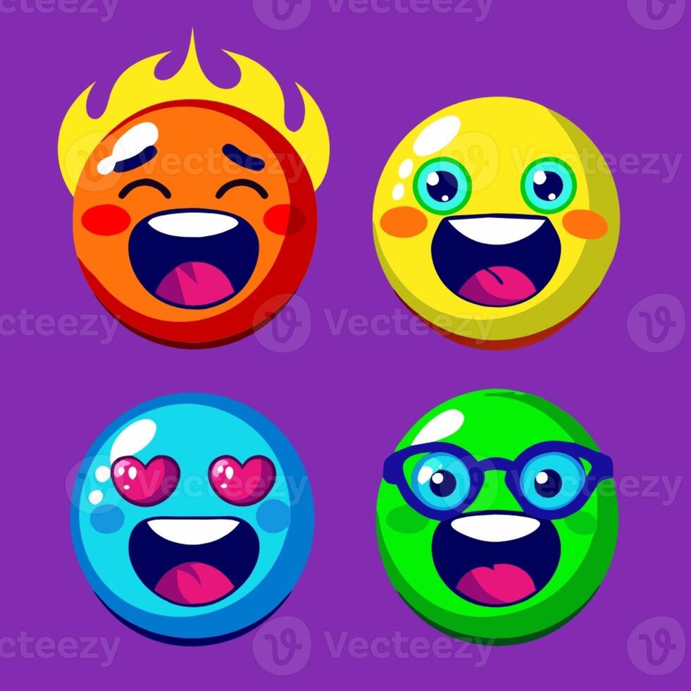 AI generated four colorful emoticions with different expressions photo