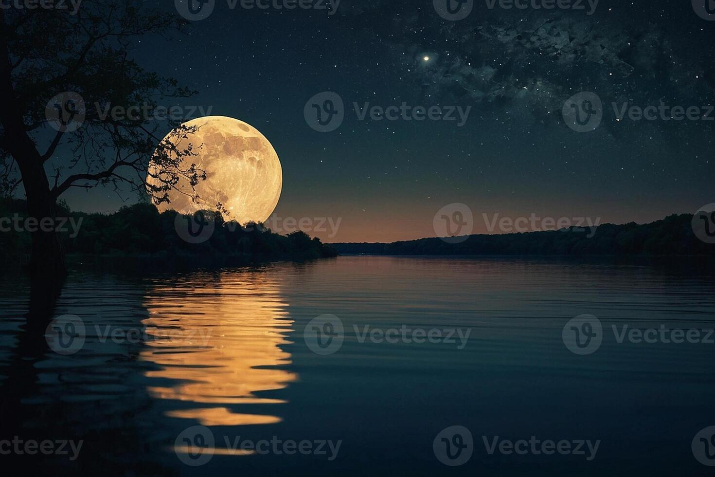 AI generated a full moon is seen over a lake at night photo