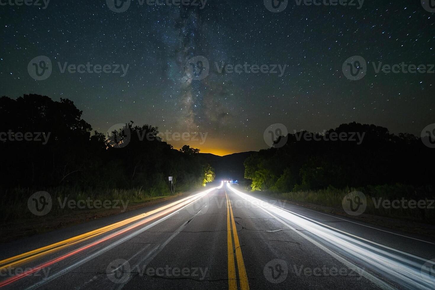 AI generated milky way over the road photo