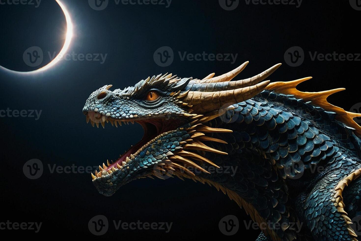 the dragon is on a dark background photo