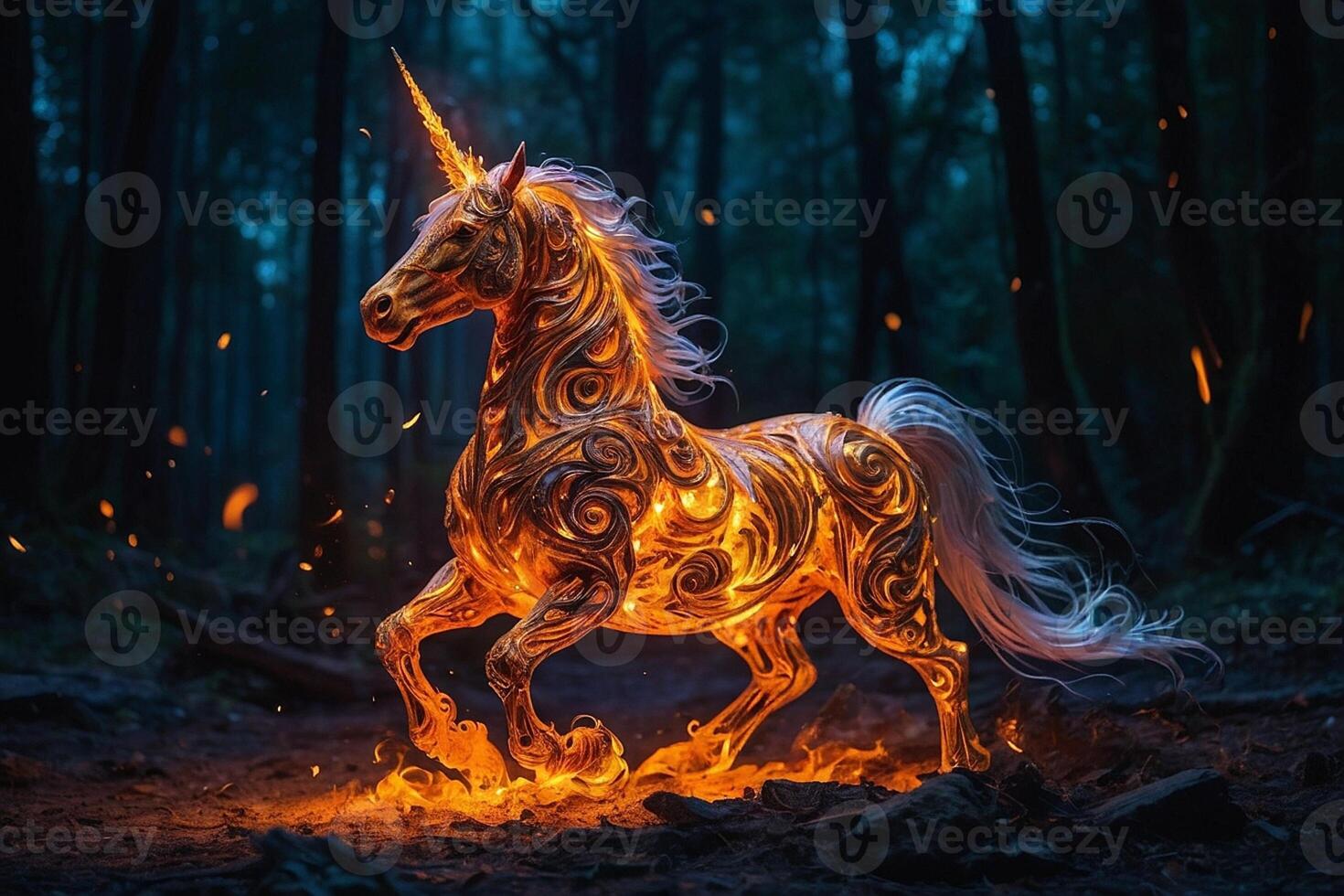 a unicorn with fire on its back running photo