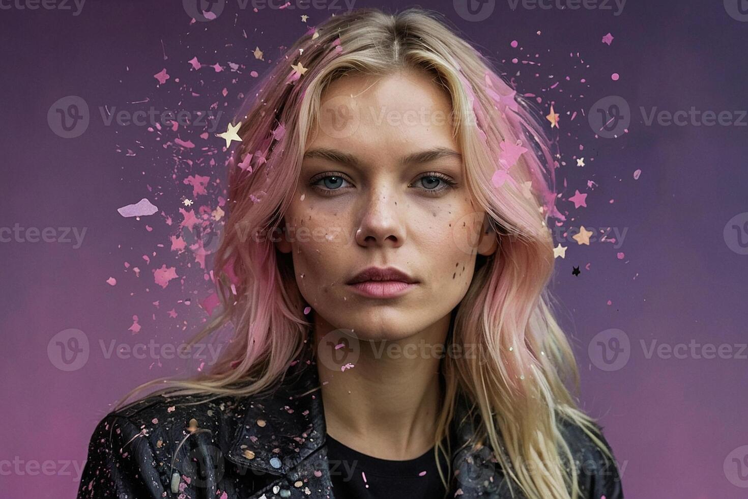 a woman with pink hair and stars on her face photo