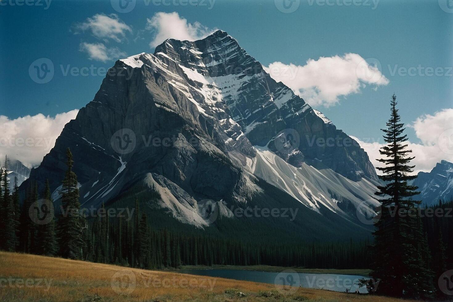 a mountain range with trees and mountains in the background photo