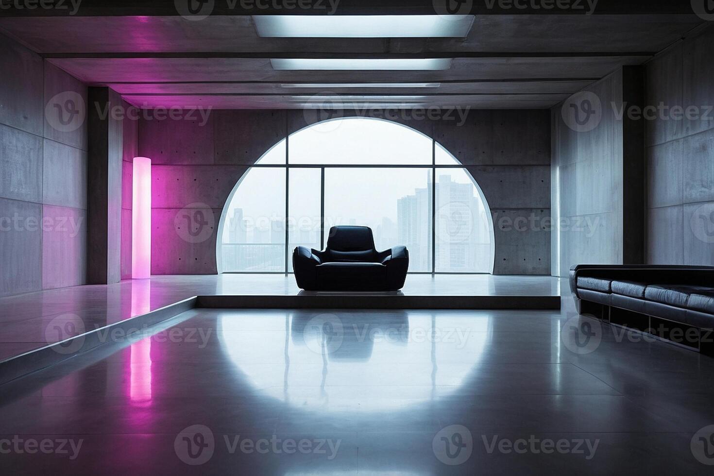 a chair in a room with a pink light photo