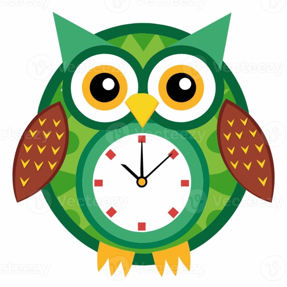 an owl with a clock on its face photo