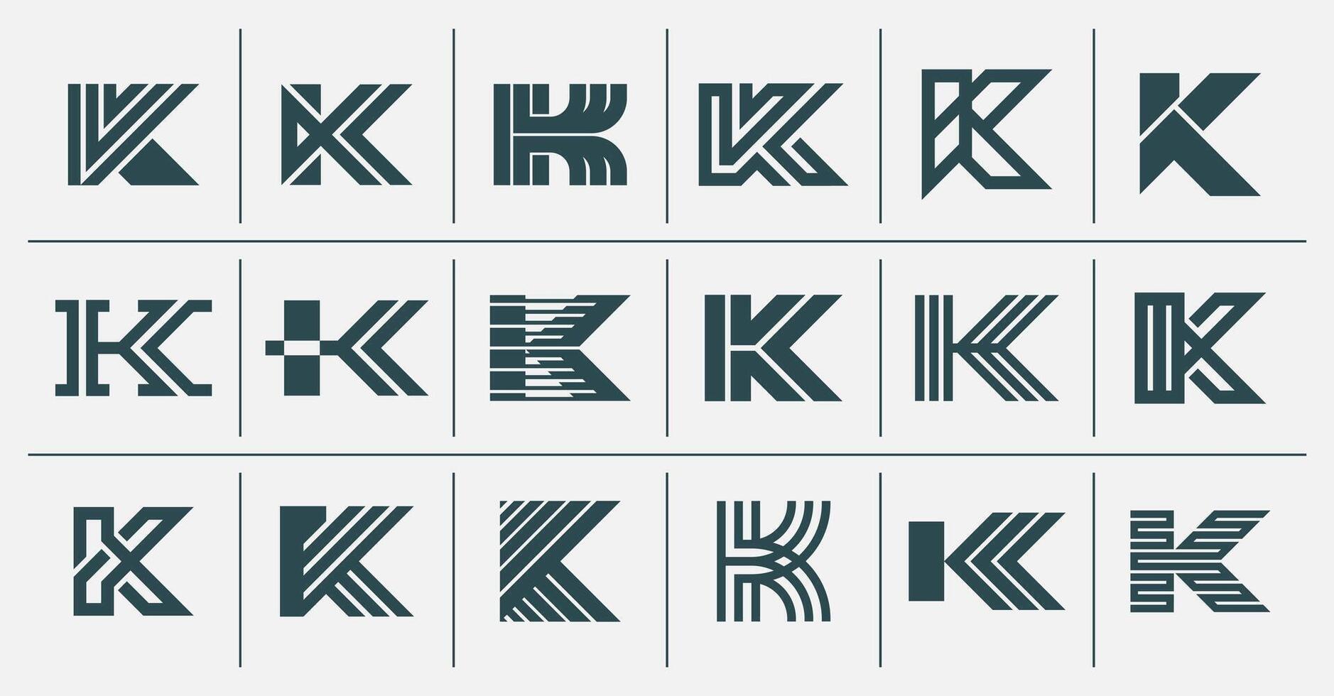 Modern stripe line letter K logo set vector