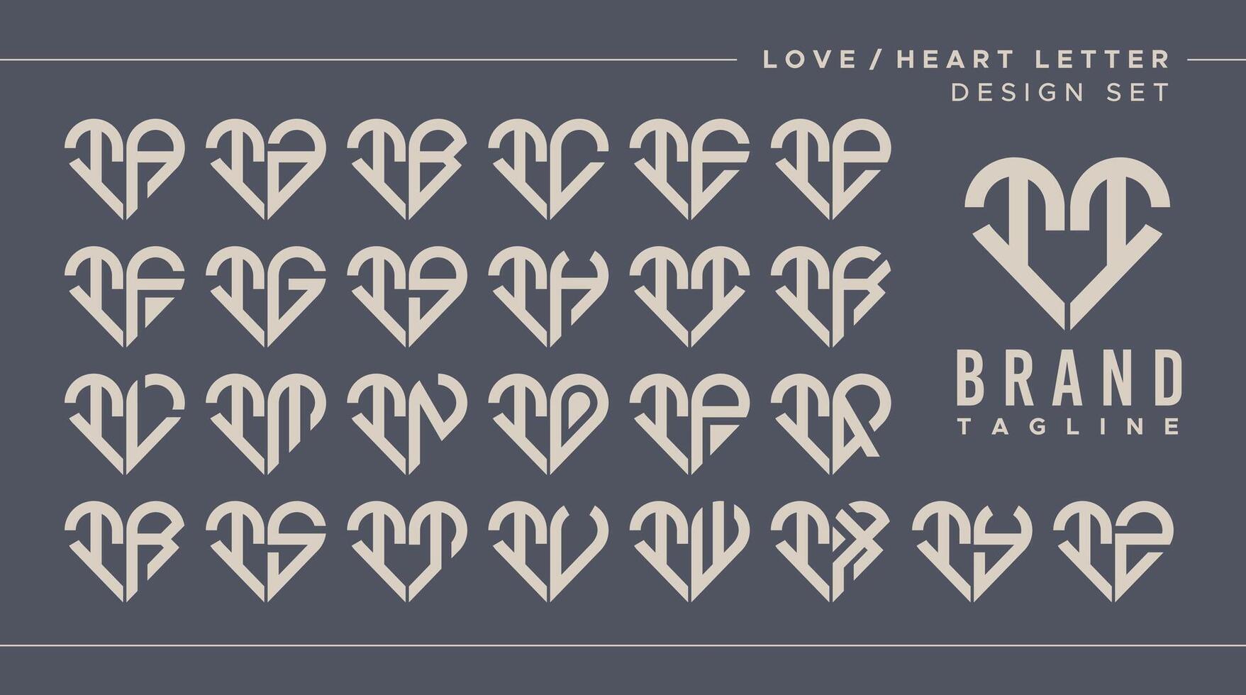 Line heart love letter I II logo design bundle vector