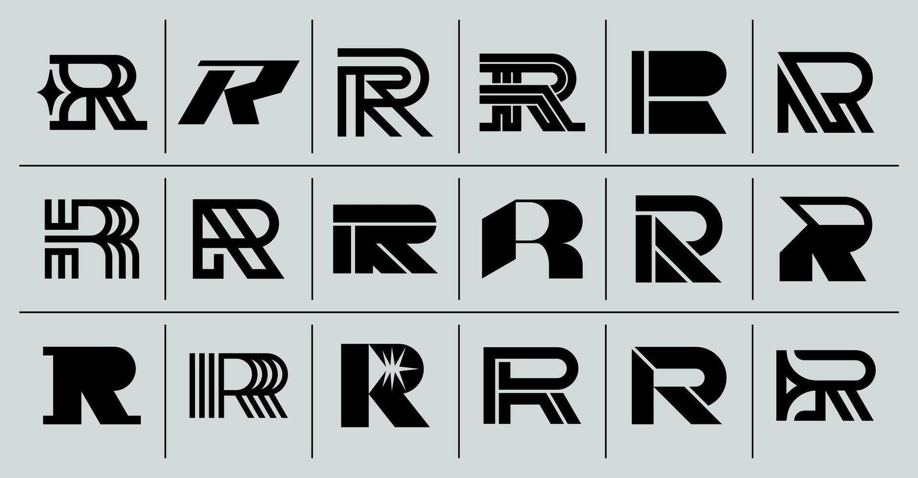 Collection of flat line letter R logo vector