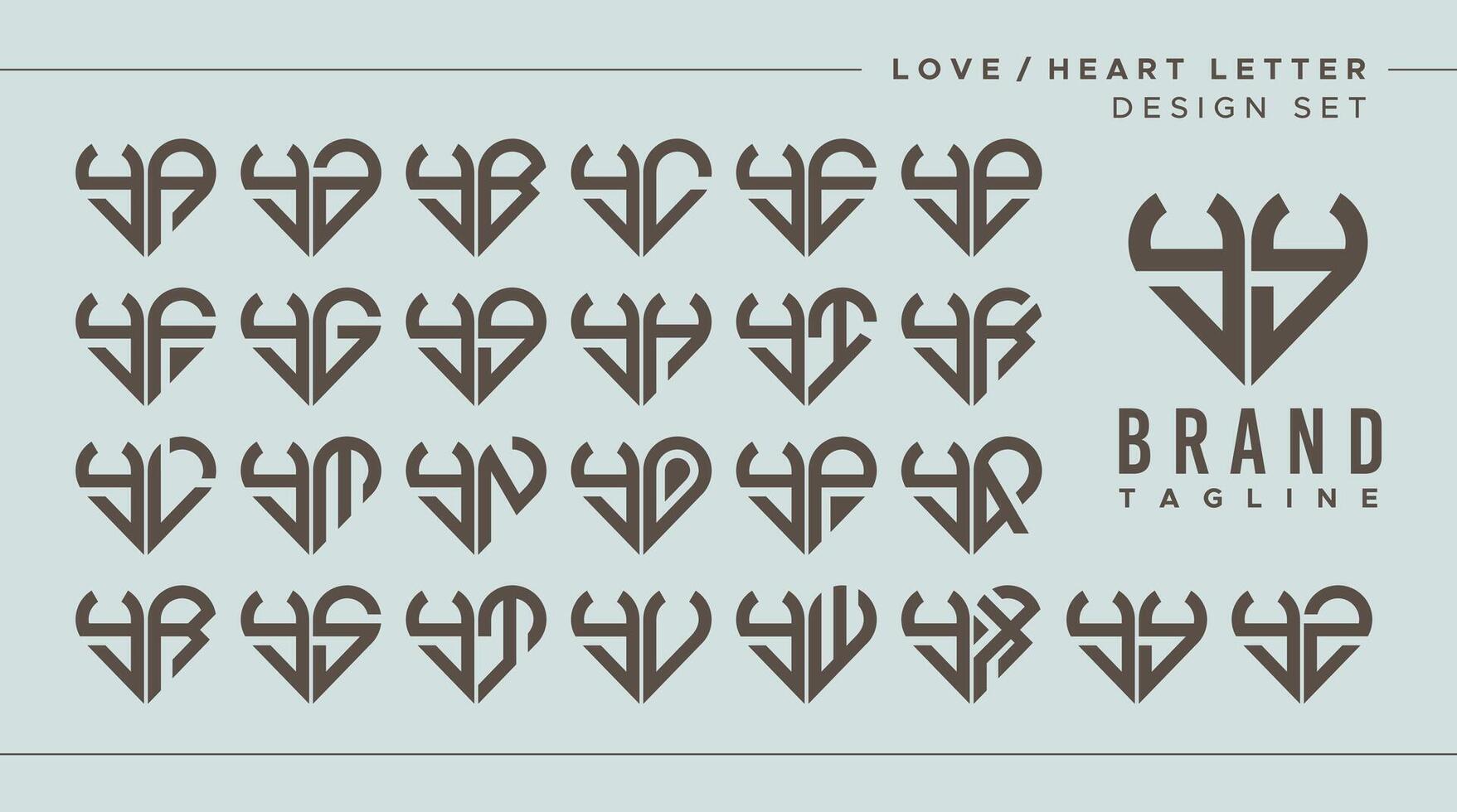 Set of abstract love heart letter Y YY logo design vector