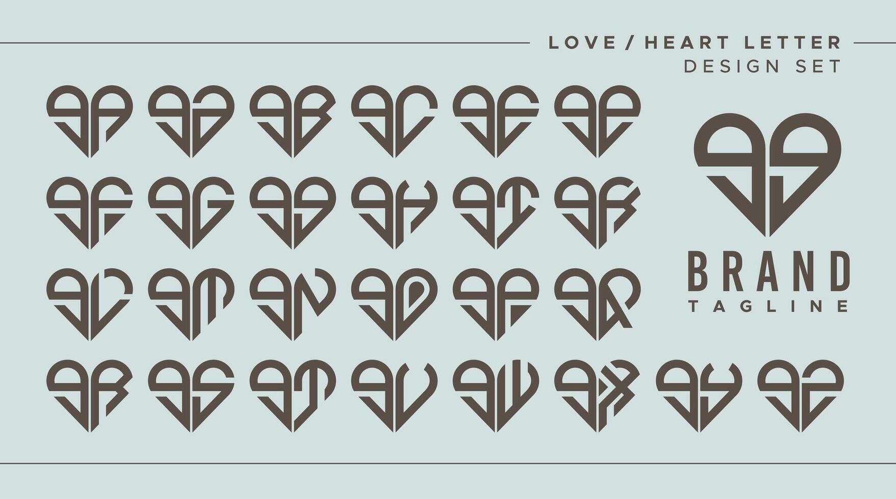Set of love heart lowercase letter G GG logo, number 9 99 design vector