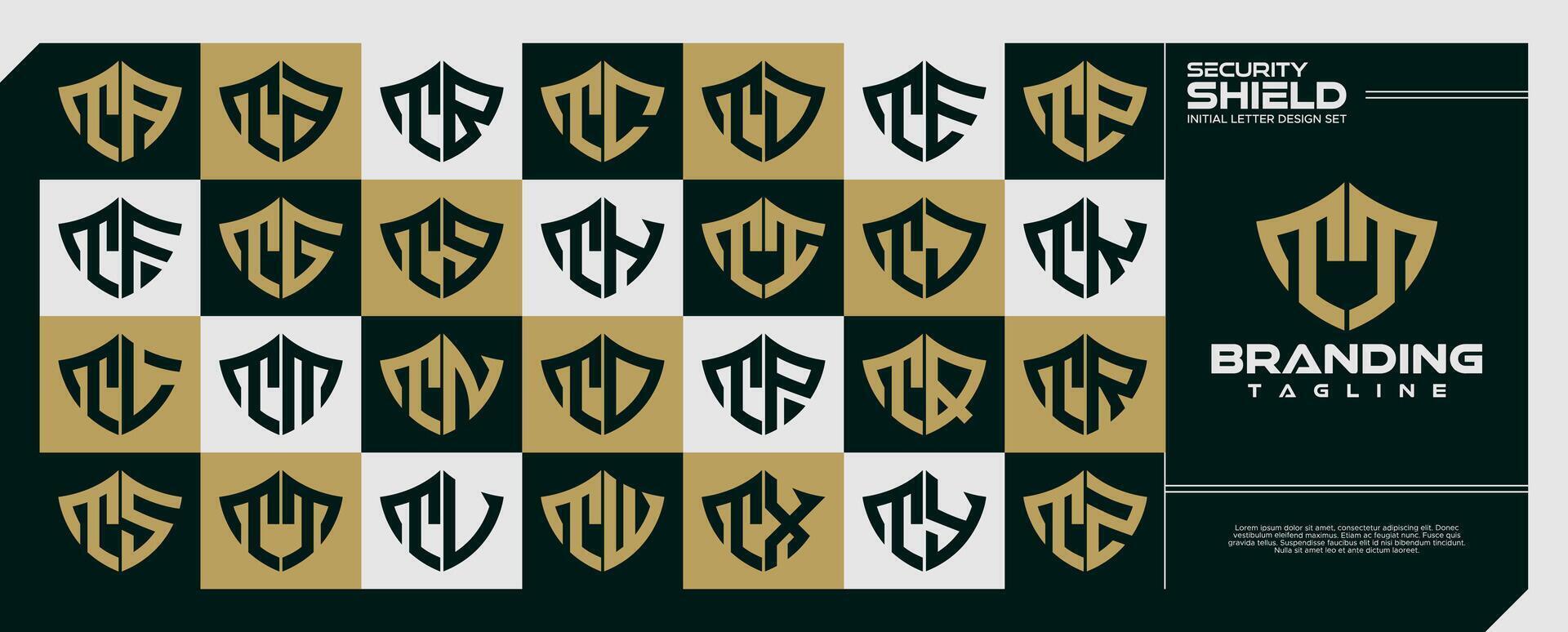 Modern security shield letter T TT logo bundle vector
