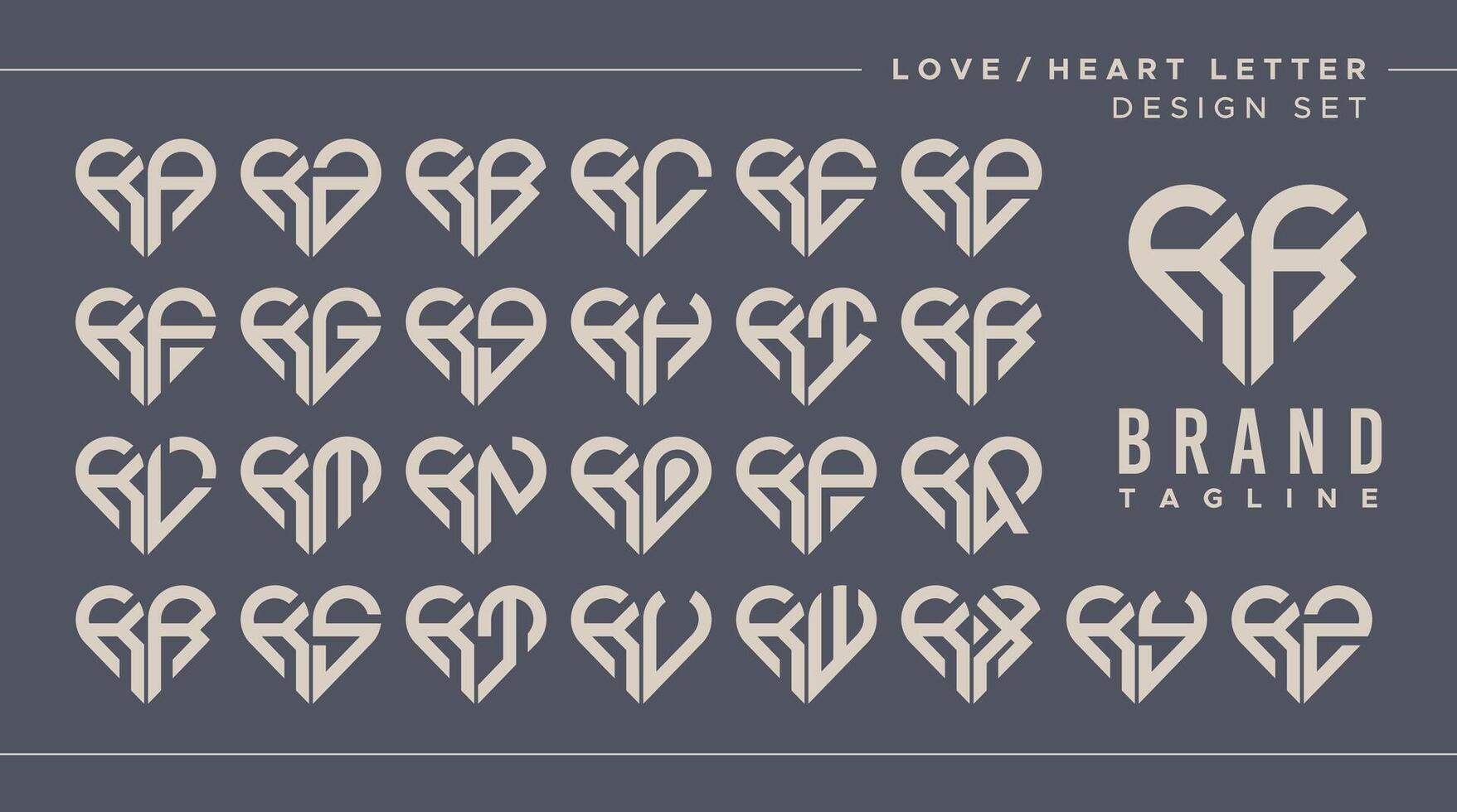 Line heart love letter K KK logo design bundle vector