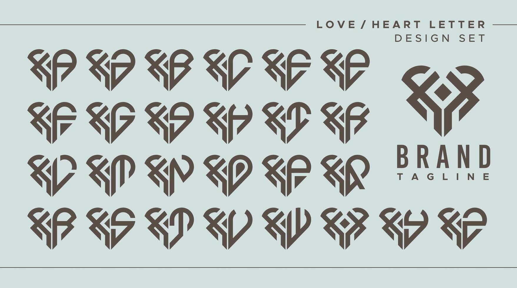 Set of abstract love heart letter X XX logo design vector