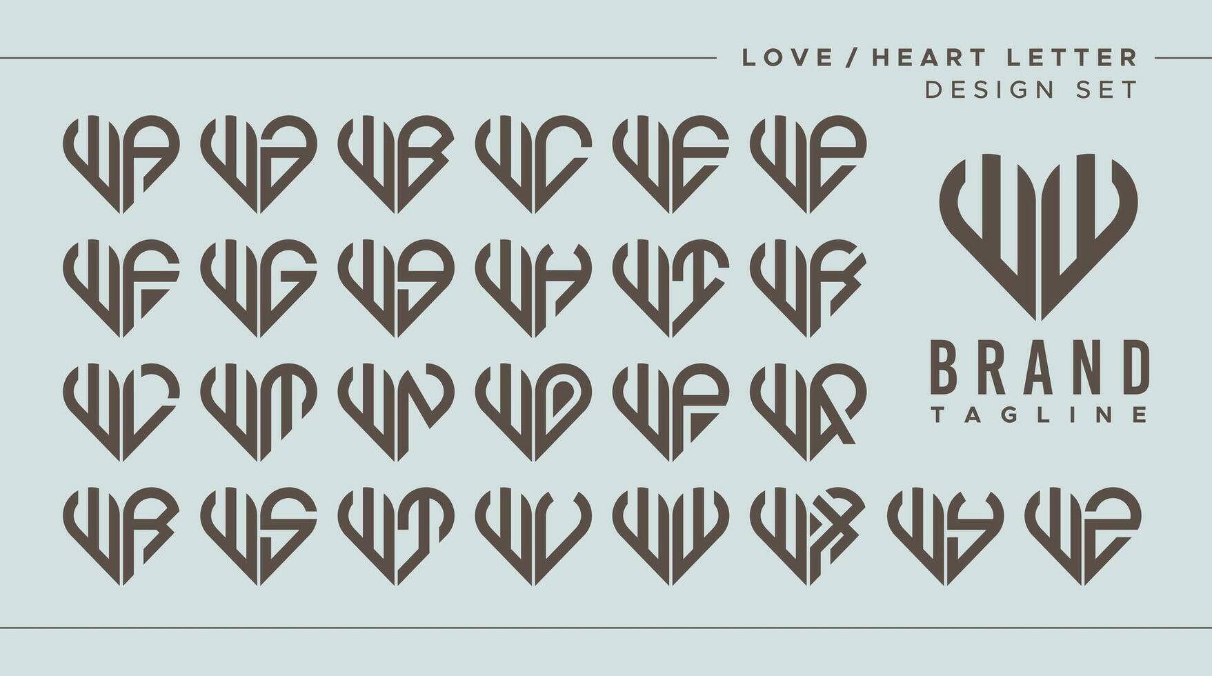 Set of abstract love heart letter W WW logo design vector