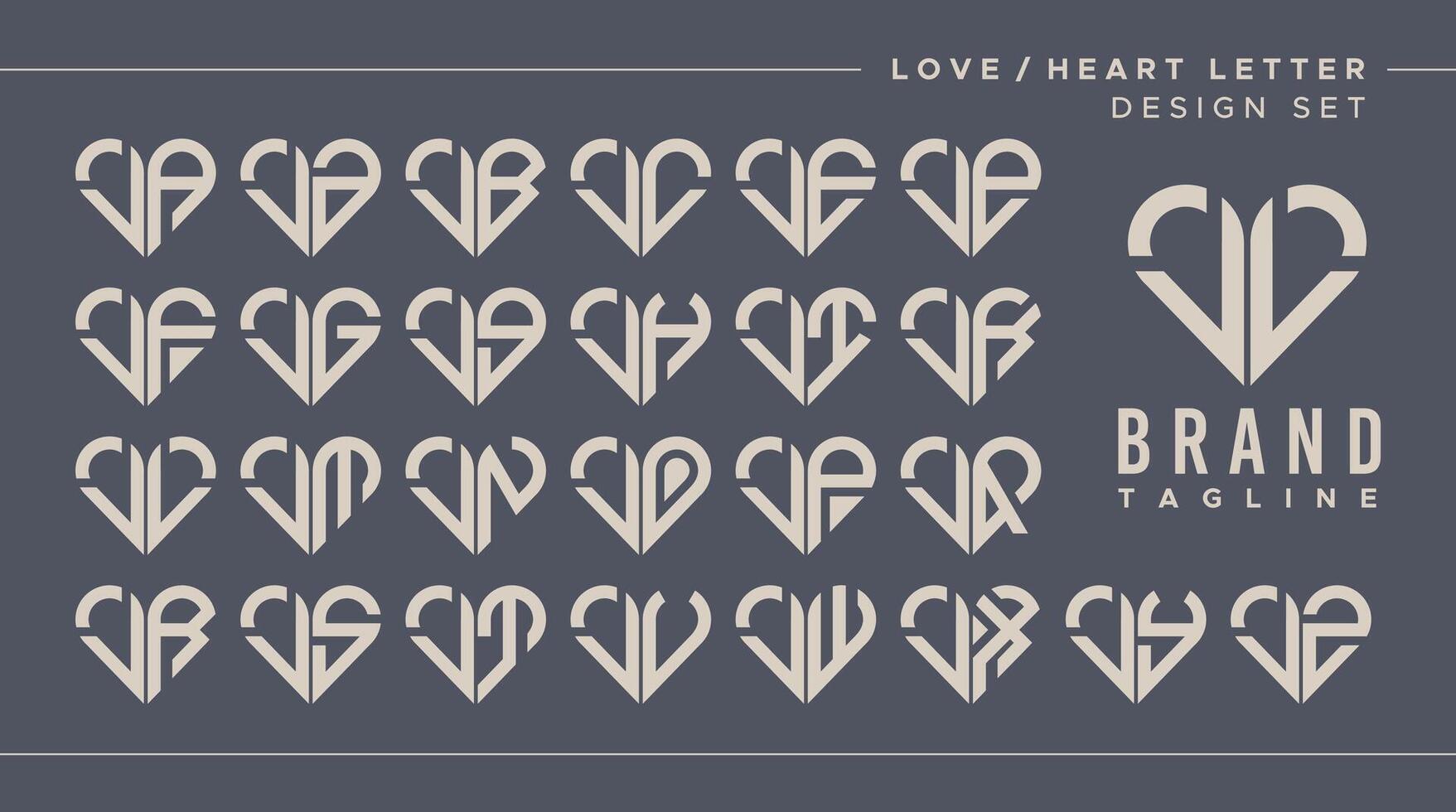 Line heart love letter J JL logo design bundle vector