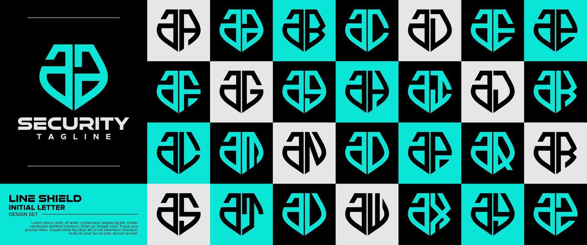 Line technology shield lowercase letter A AA logo bundle vector