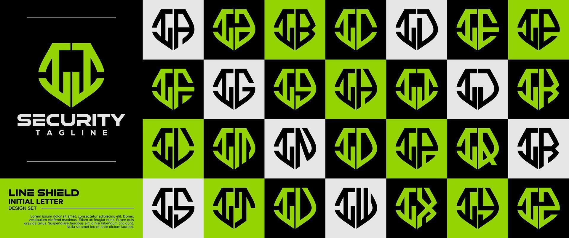 Modern flat line safety shield letter I II logo set vector