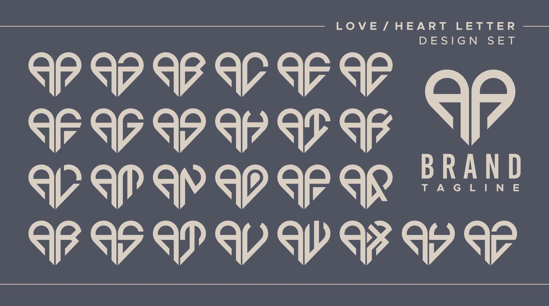 Line heart love letter A AA logo design bundle vector