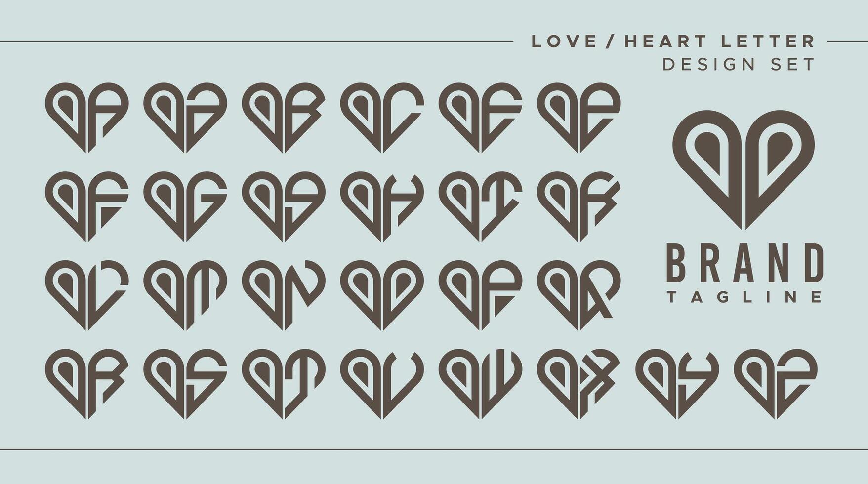 Set of abstract love heart letter O OO logo, number 0 00 design vector