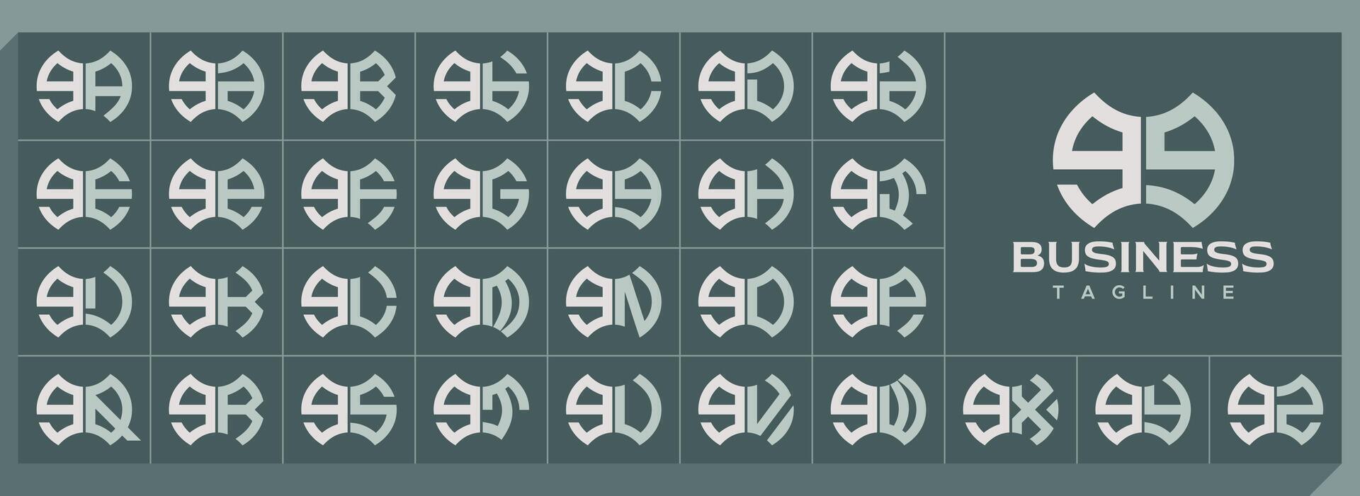 Geometric shape lowercase letter G GG logo, number 9 99 set vector