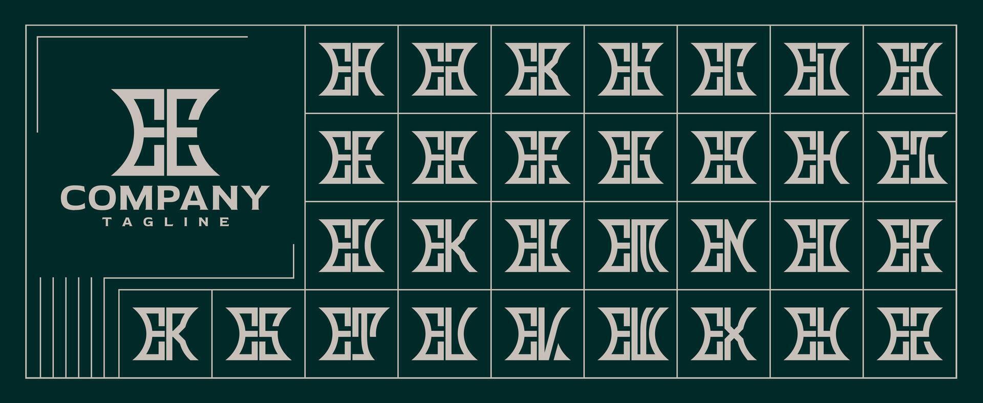 Retro line abstract shape initial letter E EE logo set vector