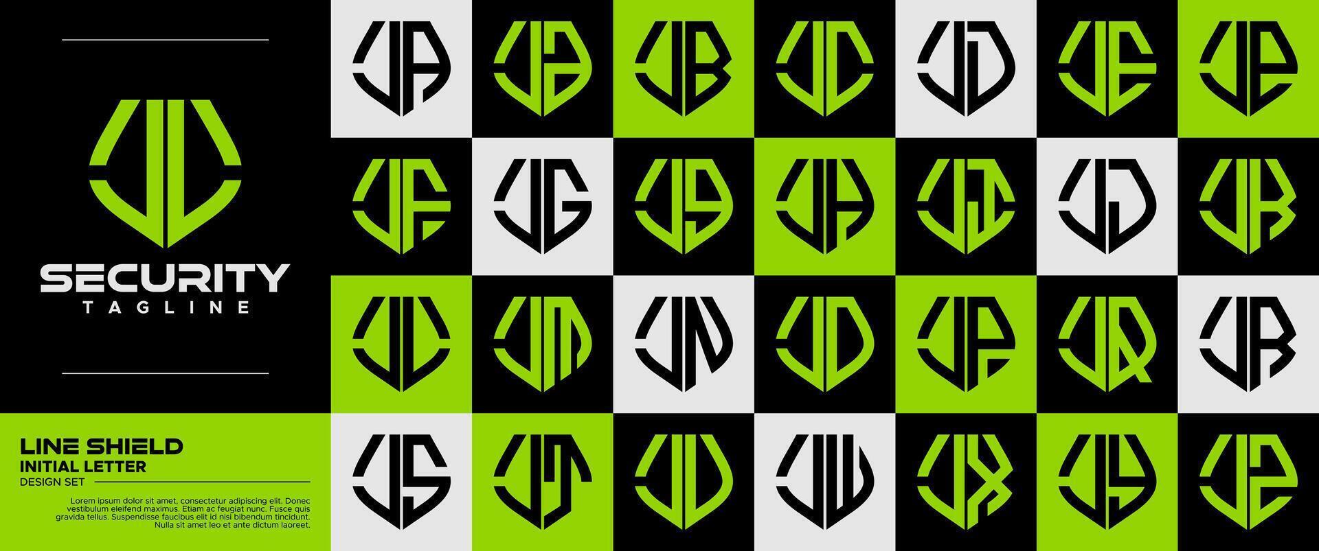 Modern flat line safety shield letter J JL logo set vector