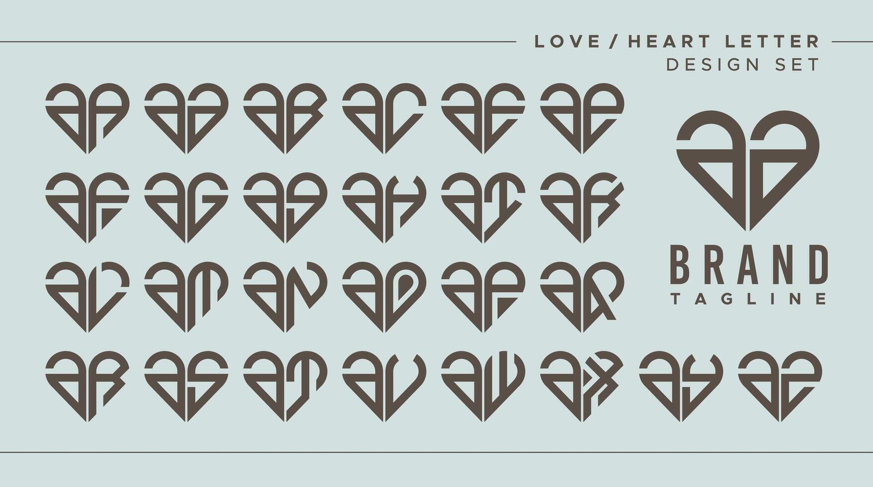 Set of love heart lowercase letter A AA logo design vector