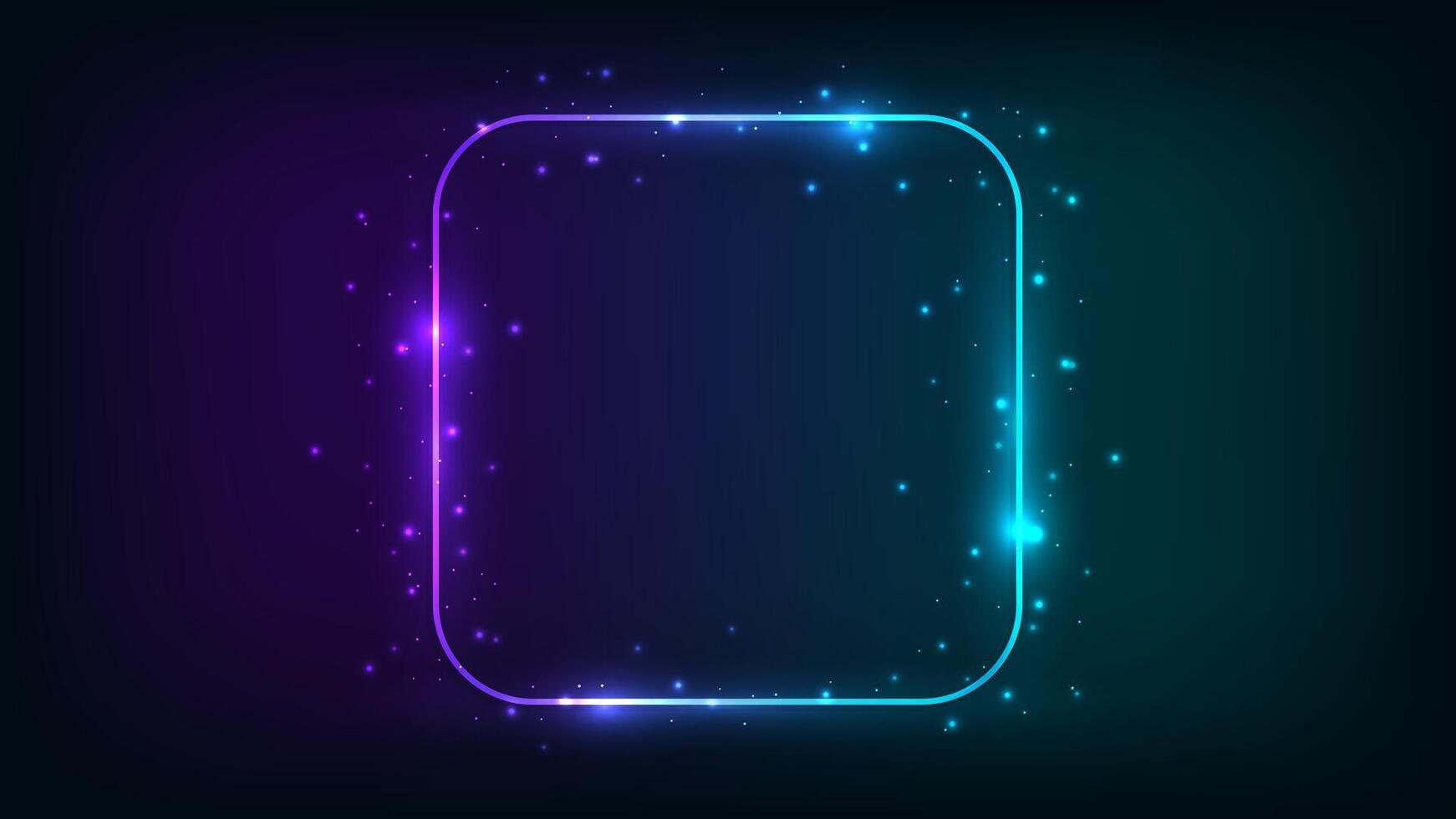 Neon rounded square frame with shining effects vector
