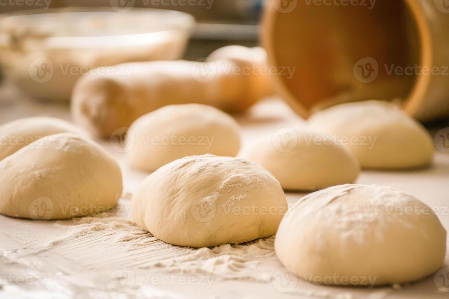 Baking dough lying on the table. Bakery concept, bread concept. photo