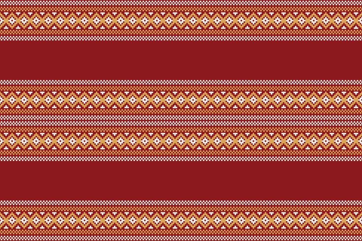 Traditional ethnic motifs ikat geometric fabric pattern cross stitch.Ikat embroidery Ethnic oriental Pixel red background. Abstract,illustration. Texture,christmas,decoration,wallpaper. vector