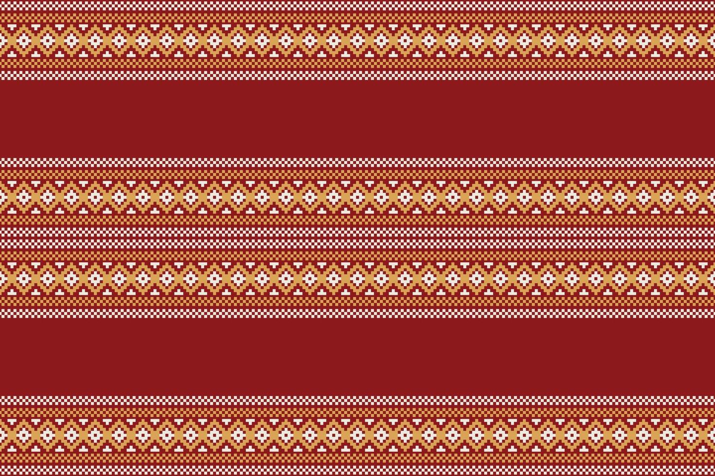 Traditional ethnic motifs ikat geometric fabric pattern cross stitch.Ikat embroidery Ethnic oriental Pixel red background. Abstract,illustration. Texture,christmas,decoration,wallpaper. vector