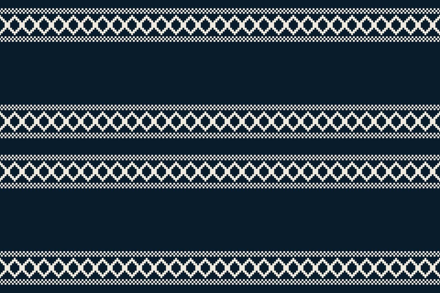 Traditional ethnic motifs ikat geometric fabric pattern cross stitch.Ikat embroidery Ethnic oriental Pixel navy blue background. Abstract,illustration. Texture,decoration,wallpaper. vector