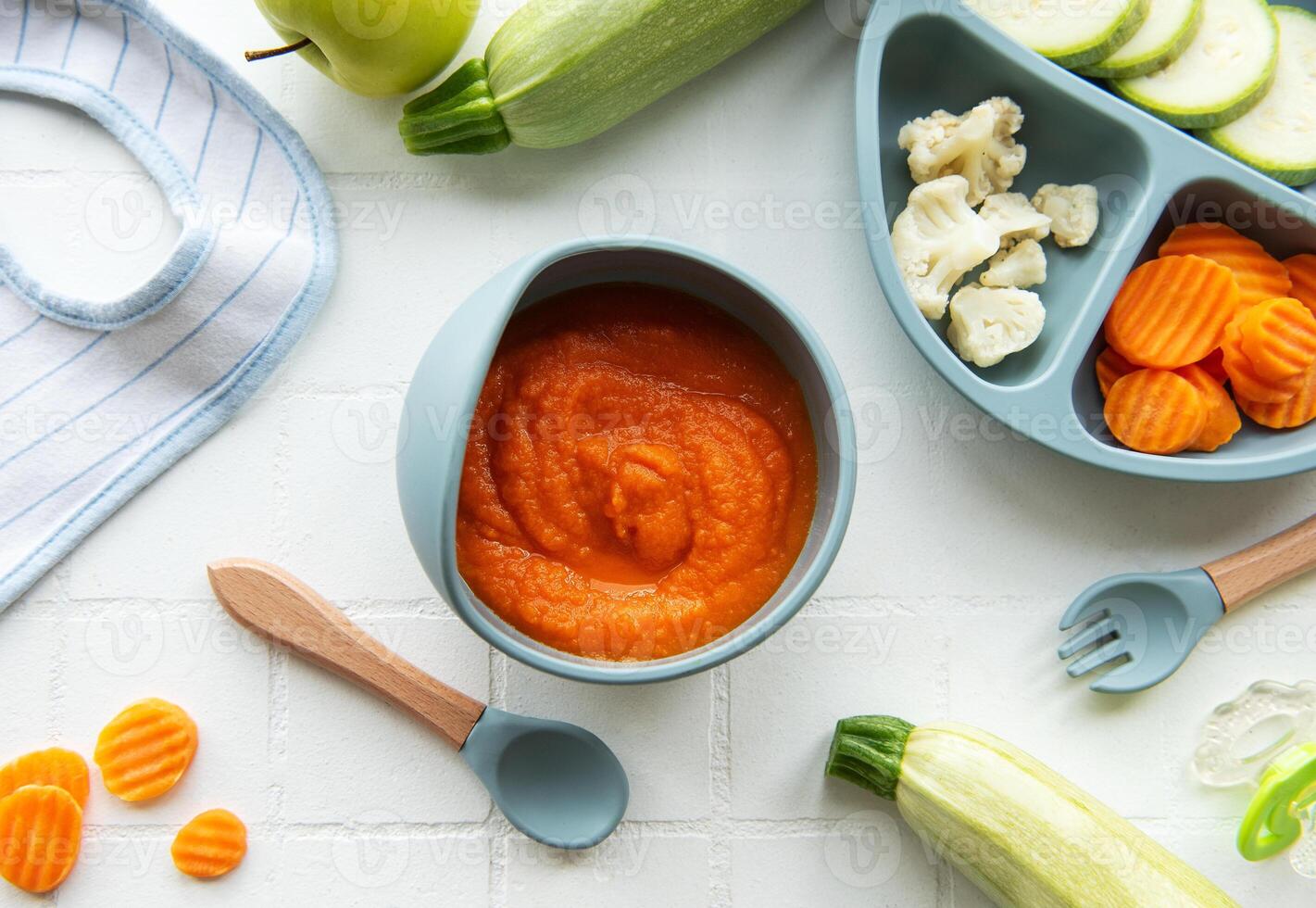 Healthy baby food in bowl. photo