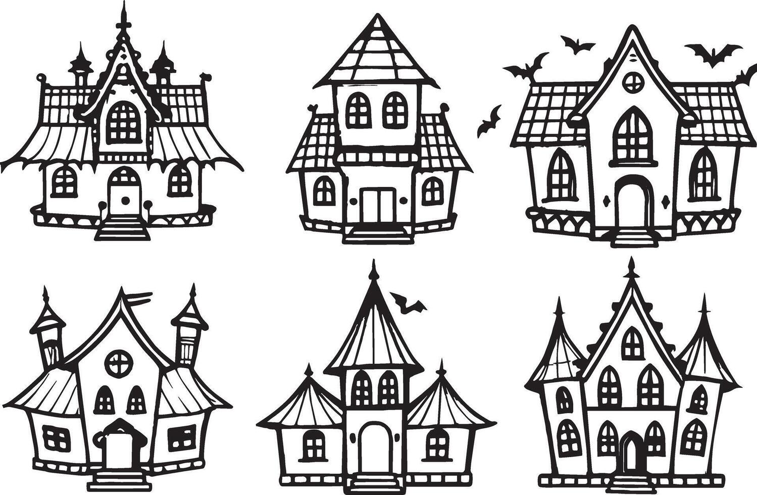 Halloween House Set - Black and White Illustration vector