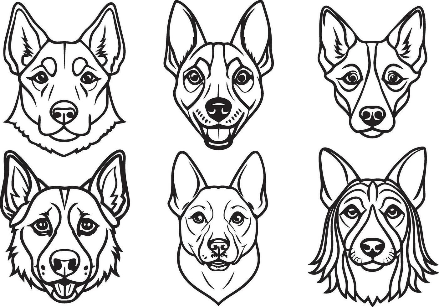 Set of dogs heads. illustration Isolated on white background. vector