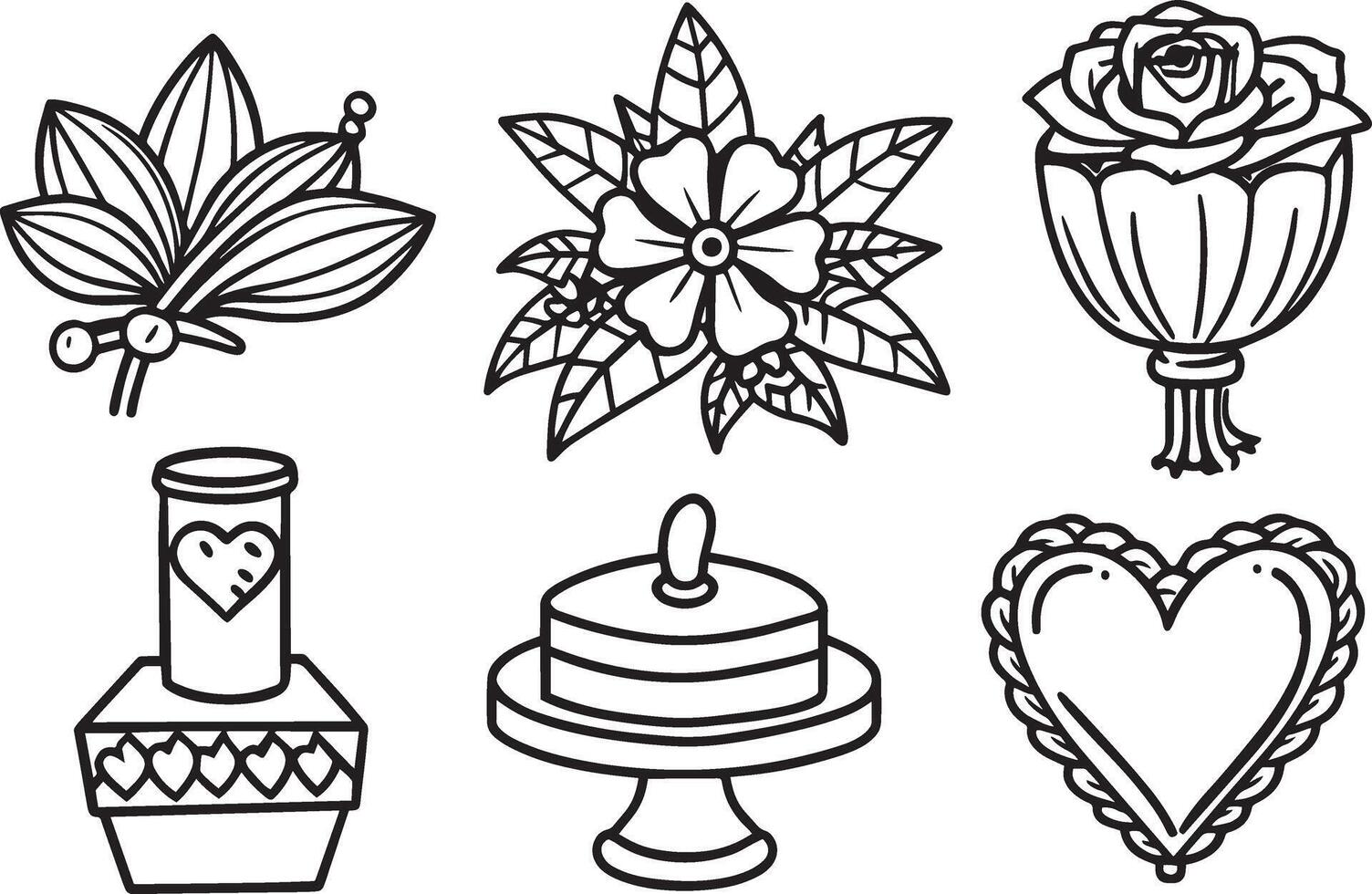 set of hand drawn doodle elements for Valentines Day. vector