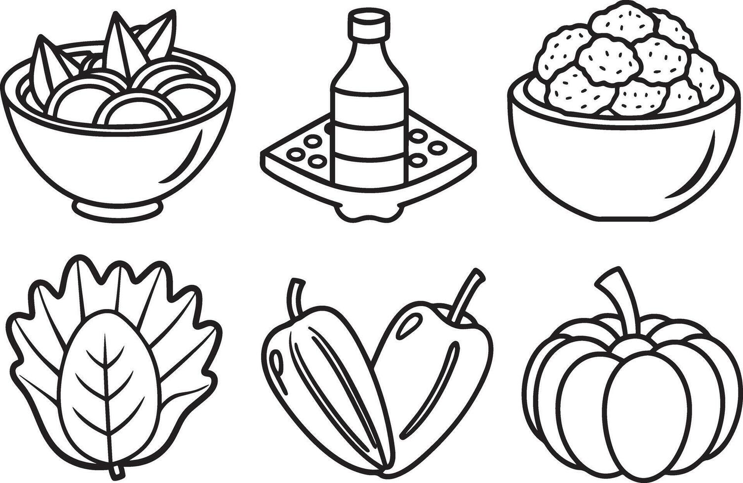 Set of black and white vegetables icons. illustration in outline style. vector