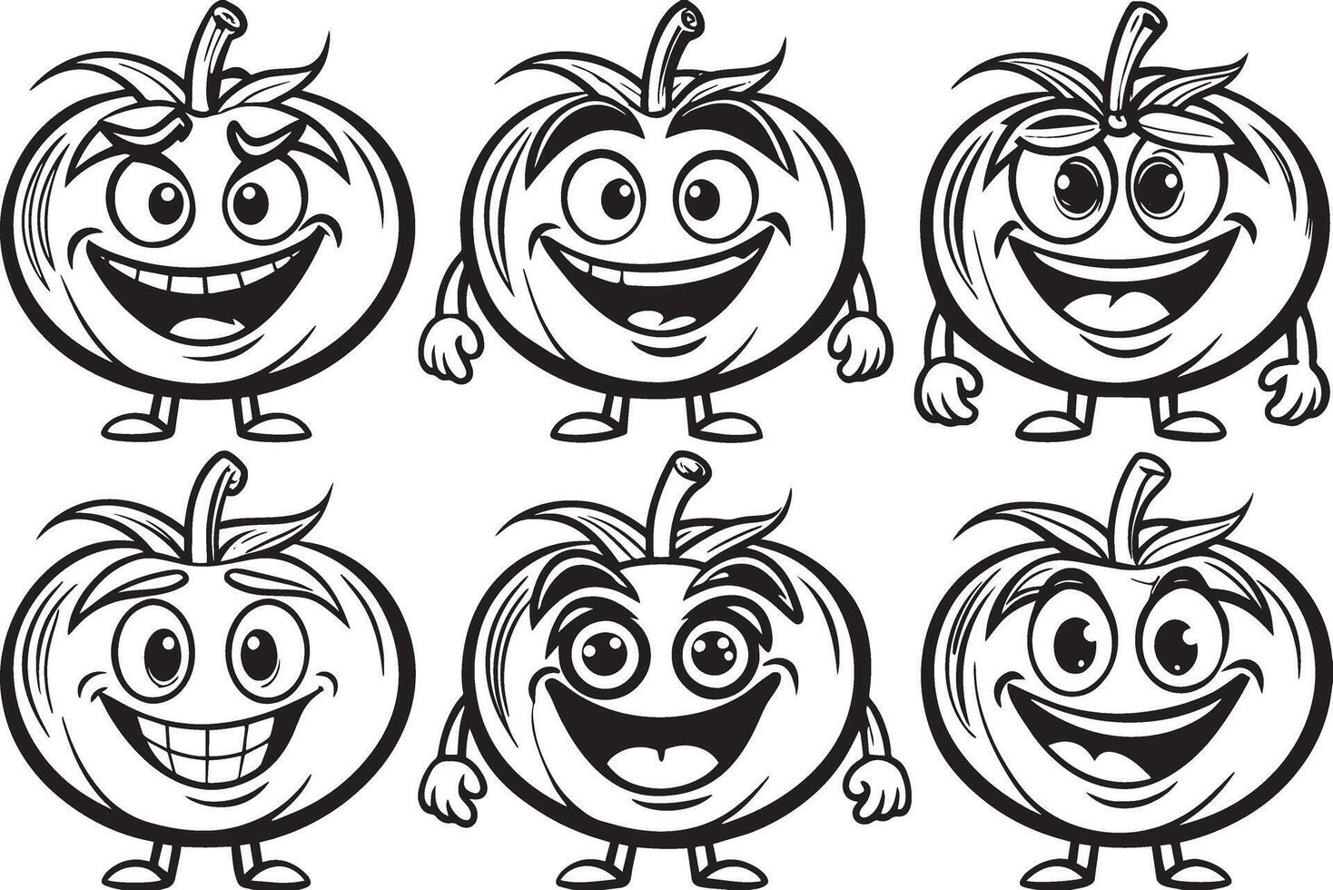 Black and White Cartoon Illustration of Funny Tomato Characters for Coloring Book vector
