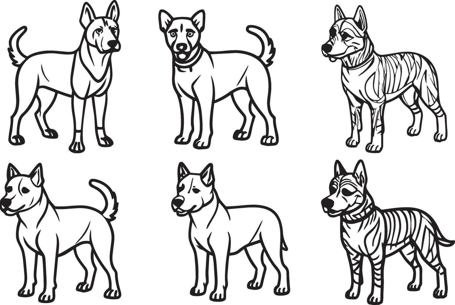 Set of dog outline. illustration in black and white colors. vector