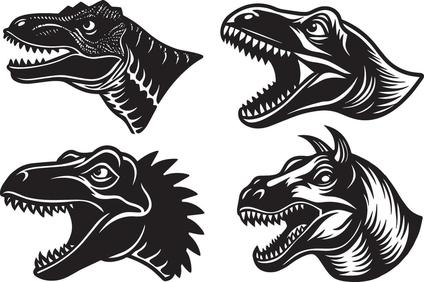 Dinosaur head set in black and white colors. illustration. vector