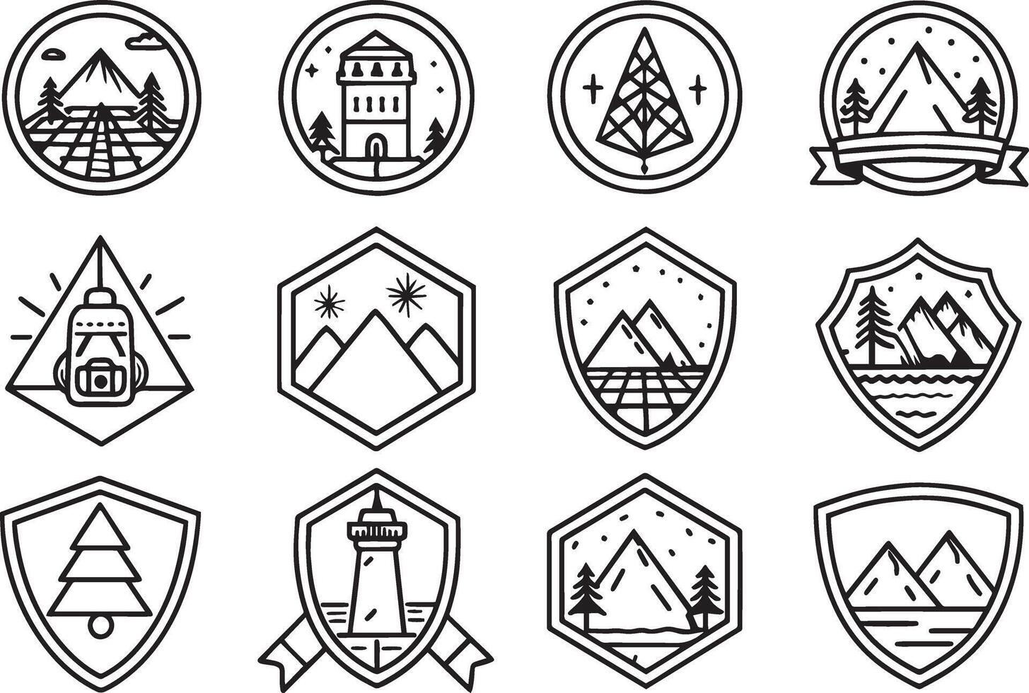 Set of travel and camping icons in linear style. illustration. vector