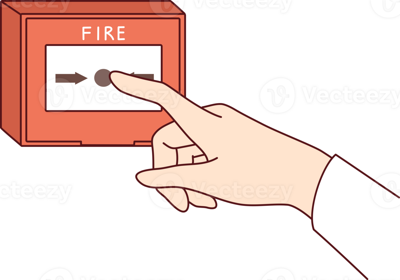 Fire alarm button on wall and hand of person who wants to notify everyone about emergency situation. Fire alarm technologies for prevention combating consequences of flame spread throughout building png