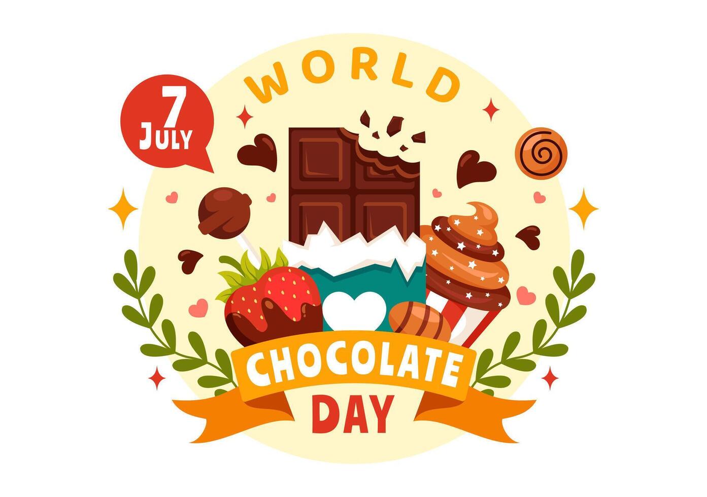 World Chocolate Day Celebration Illustration on 7 July with Melted Chocolates and Cake in Flat Cartoon Background Design vector