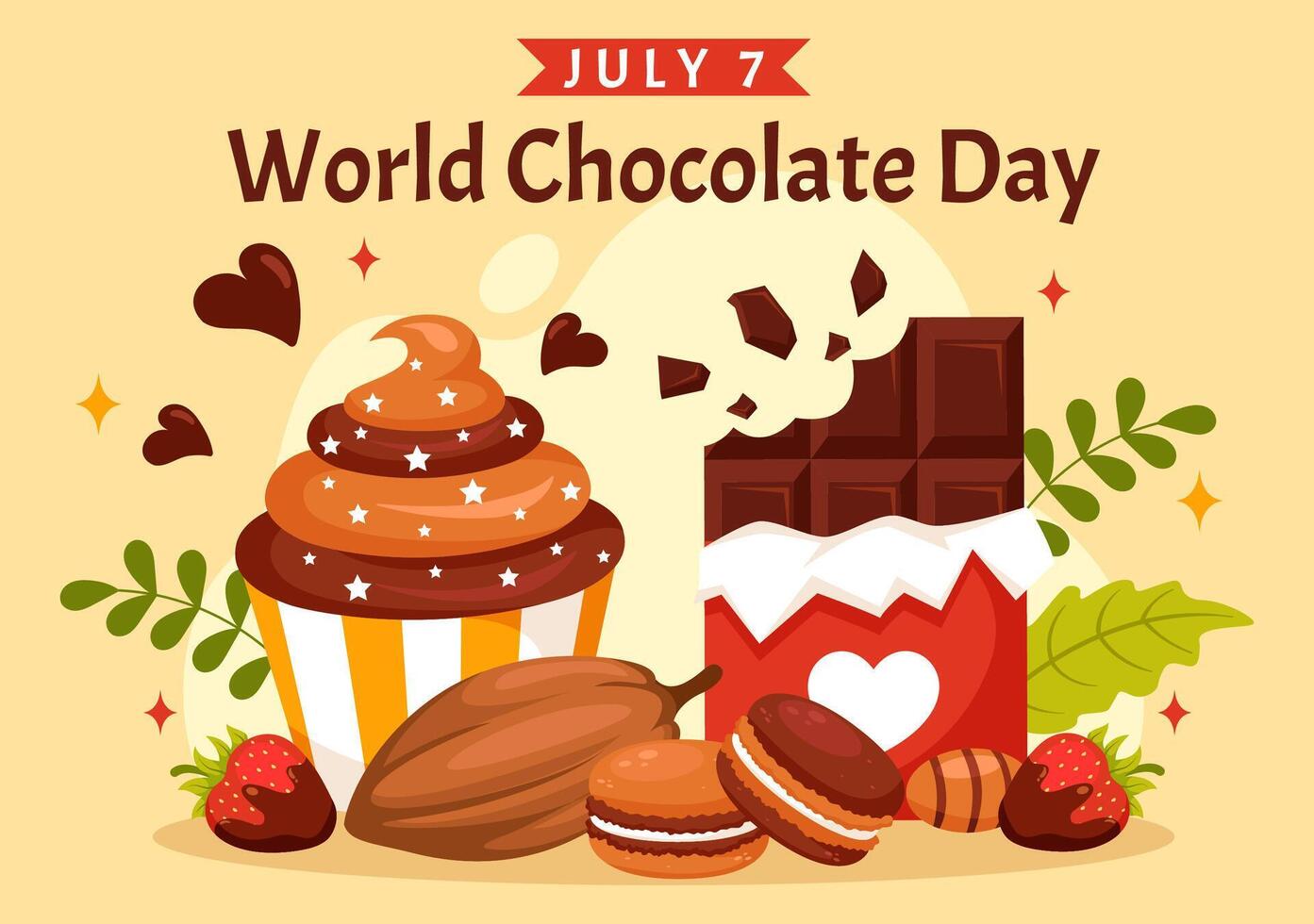 World Chocolate Day Celebration Illustration on 7 July with Melted Chocolates and Cake in Flat Cartoon Background Design vector