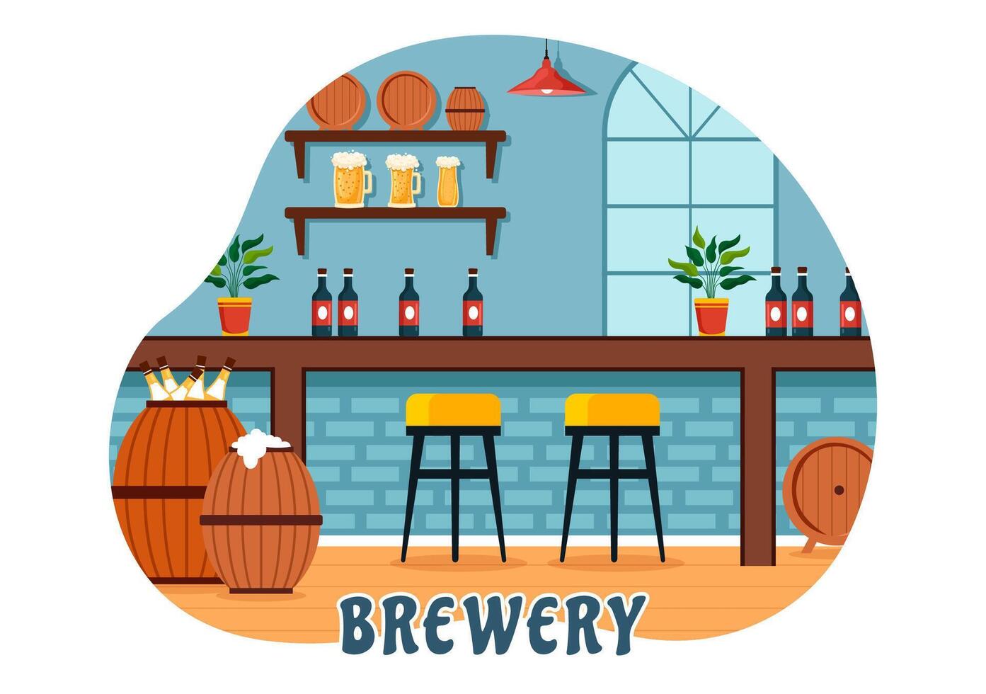 Brewery Production Process Illustration with Beer Tank and Bottle Full of Alcohol Drink for Fermentation in Flat Cartoon Background vector